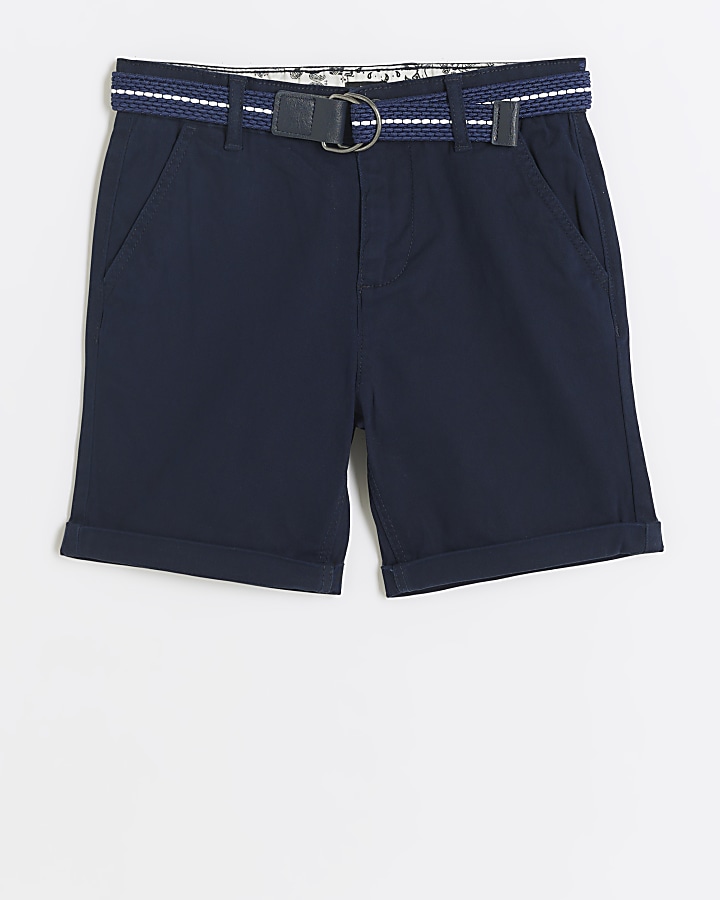 Boys navy belted chino shorts