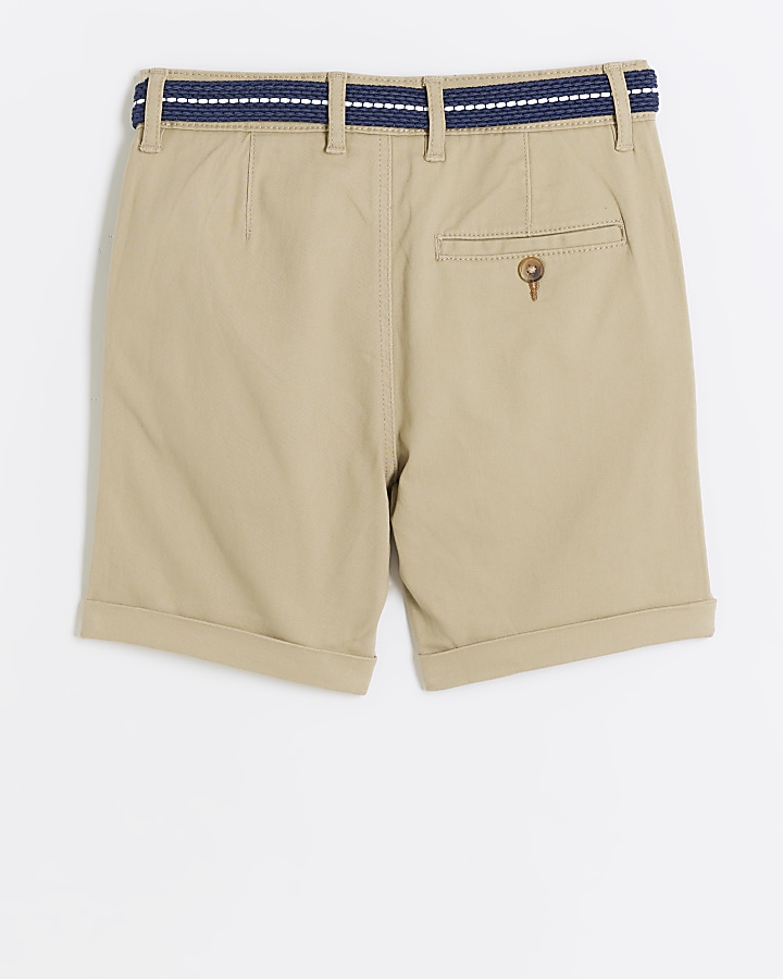 Boys stone belted chino shorts