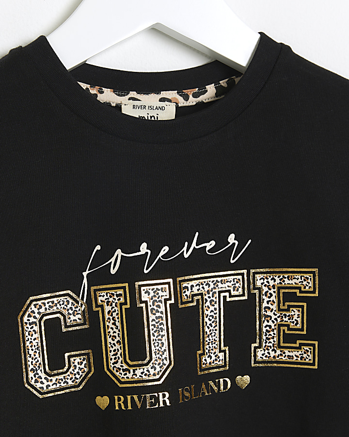 Mini girls black leopard print t-shirt set