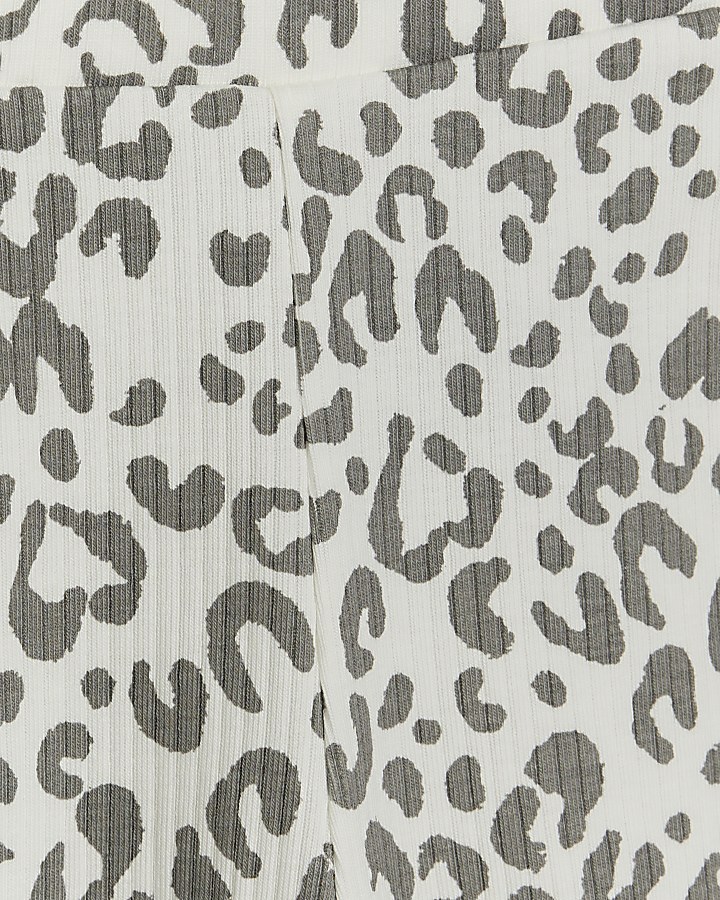 Mini girls grey leopard print peplum top set
