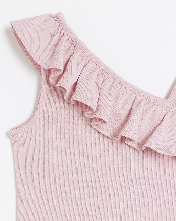 Girls pink asymmetric top and leggings set