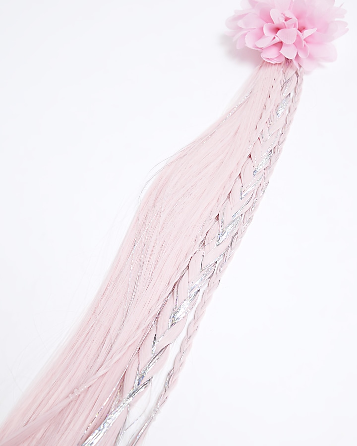 Girls pink flower detail fake hair