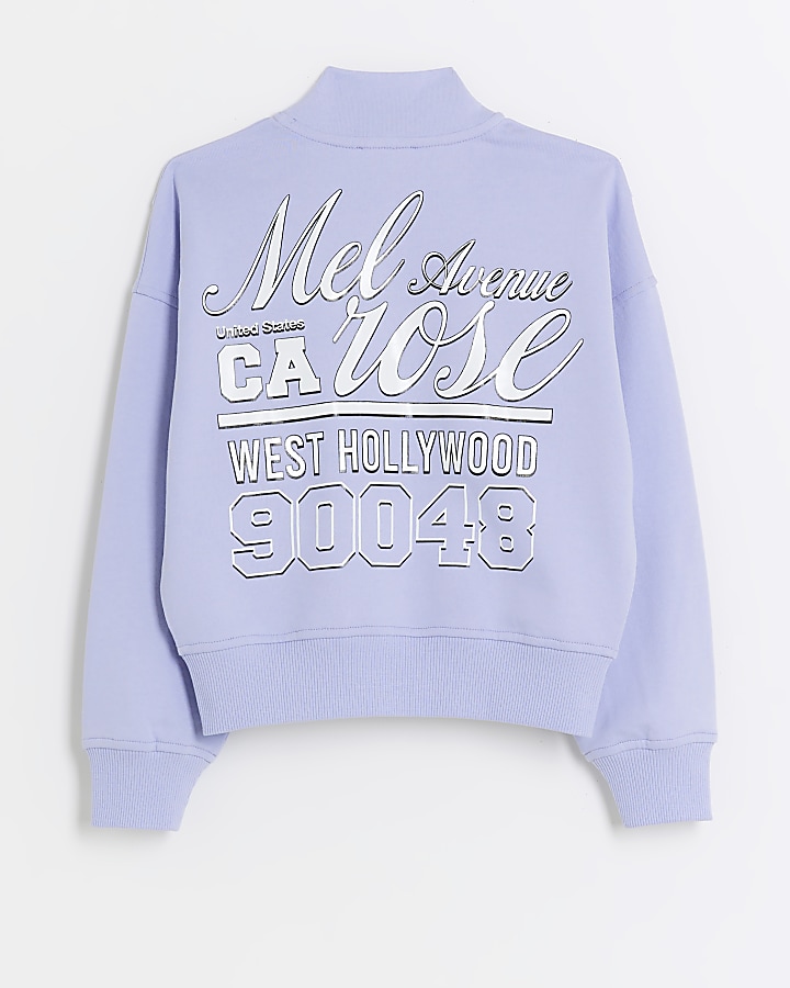 Girls blue graphic zip up sweatshirt