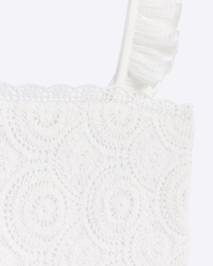 Girls white crochet jumpsuit