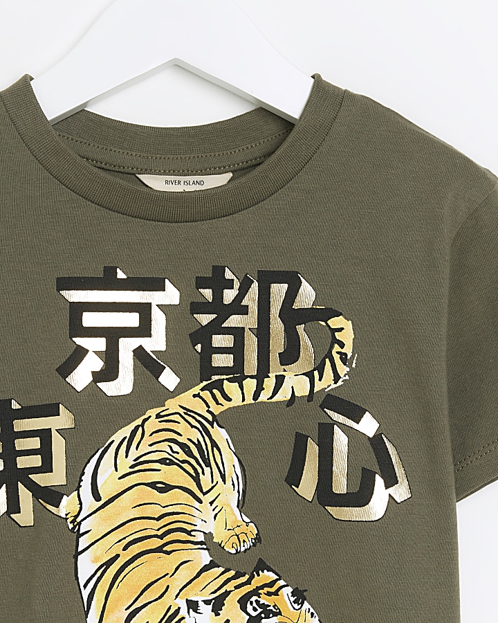 Mini boys khaki tiger graphic t-shirt