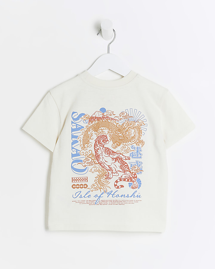 Mini boy white japanese graphic print t-shirt