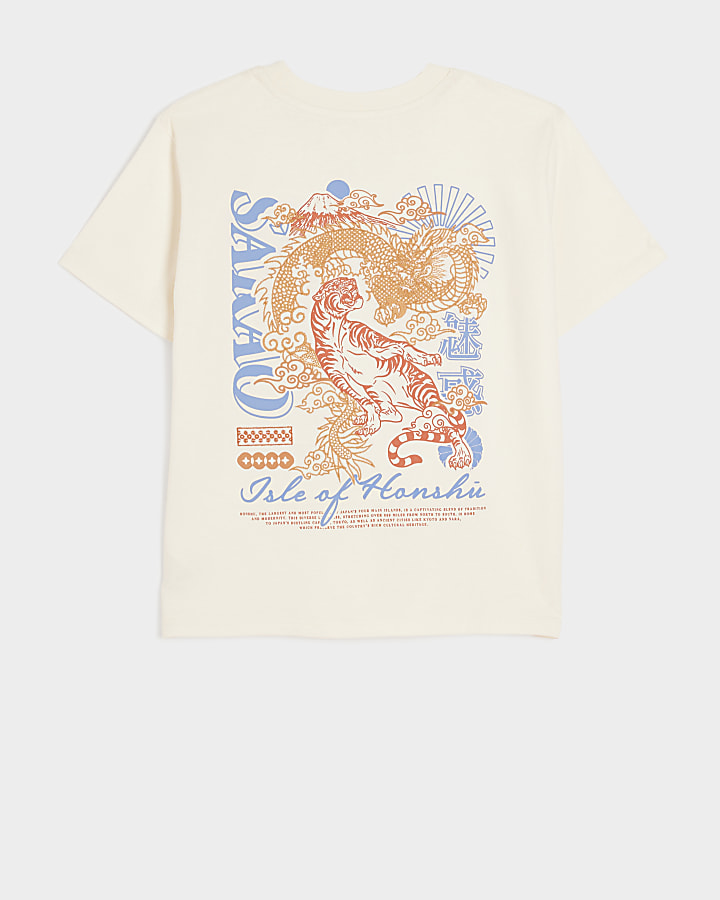 Boys white japanese graphic print t-shirt