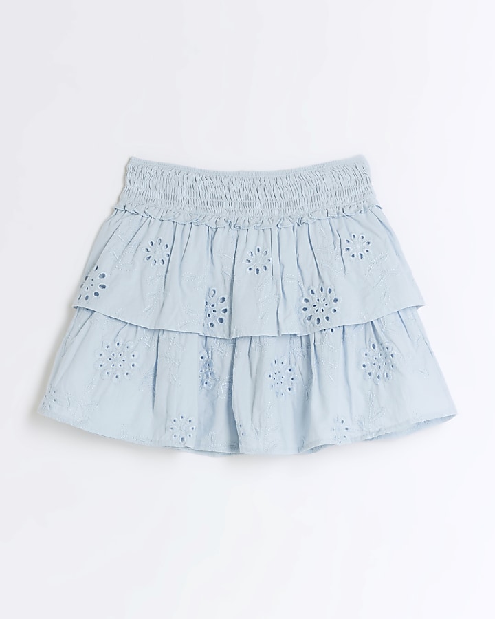Girls blue broderie skirt