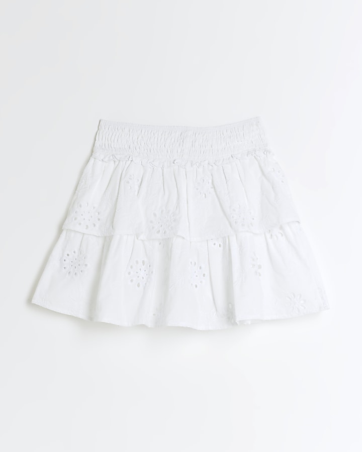 Girls white broderie skirt River Island