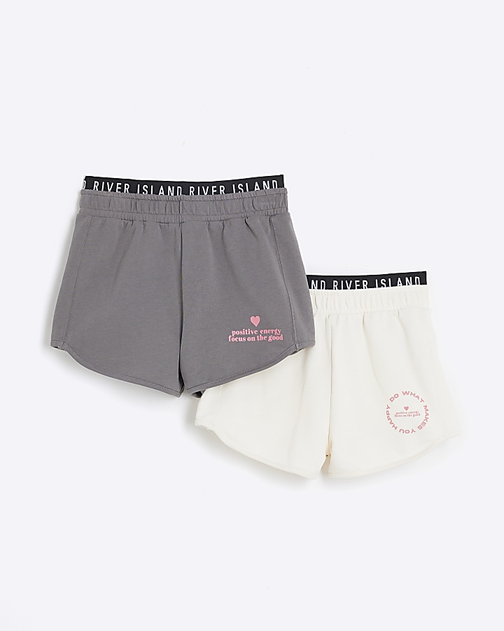 Girls grey RI waistband runner shorts 2 pack