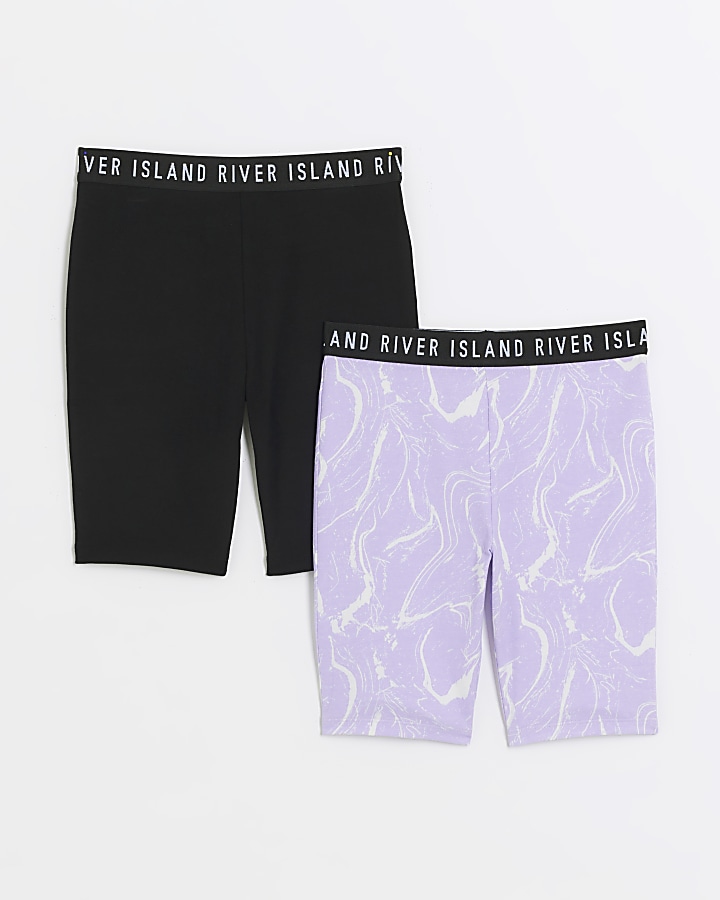 Girls Purple marble print cycle shorts 2 pack