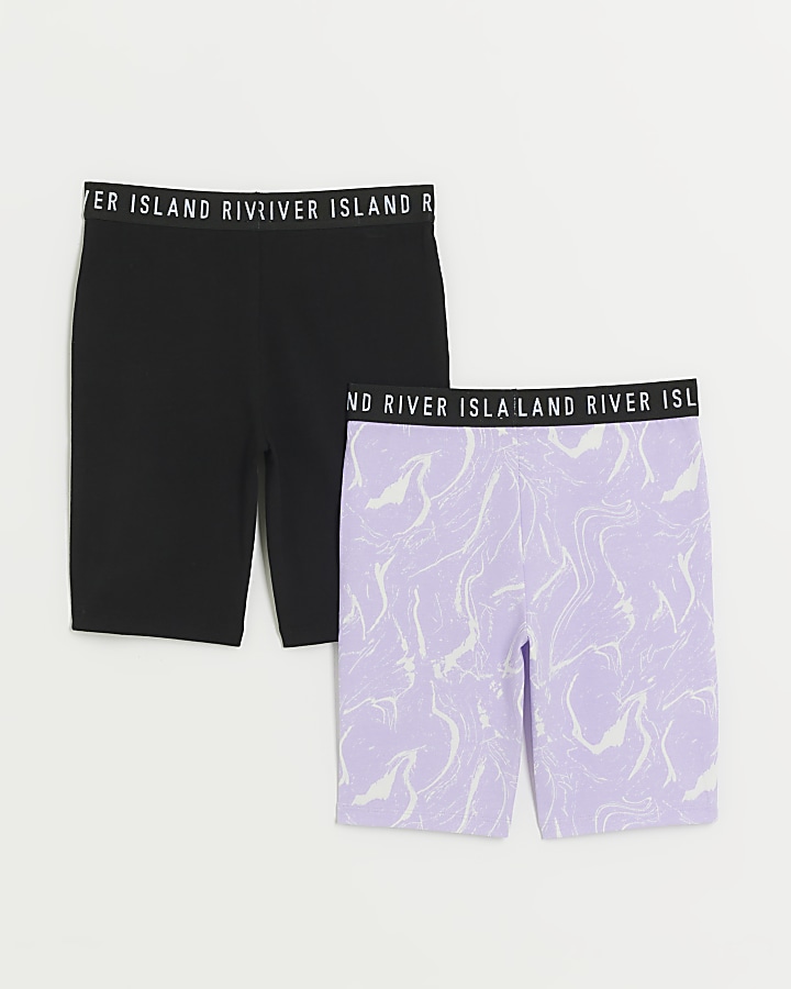 Girls Purple marble print cycle shorts 2 pack