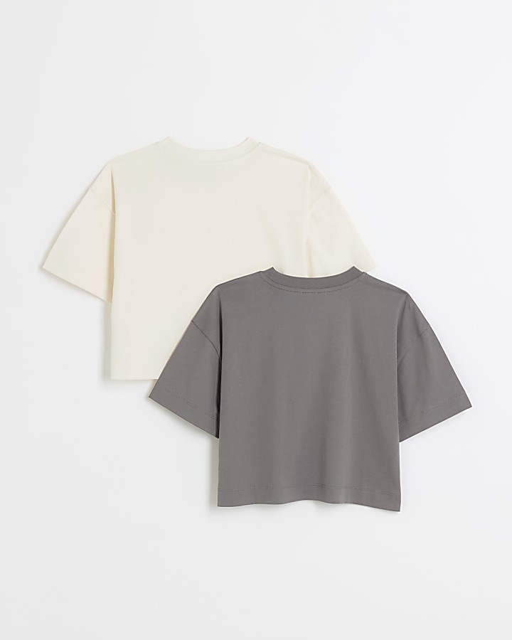 Girls grey crop t-shirt 2 pack