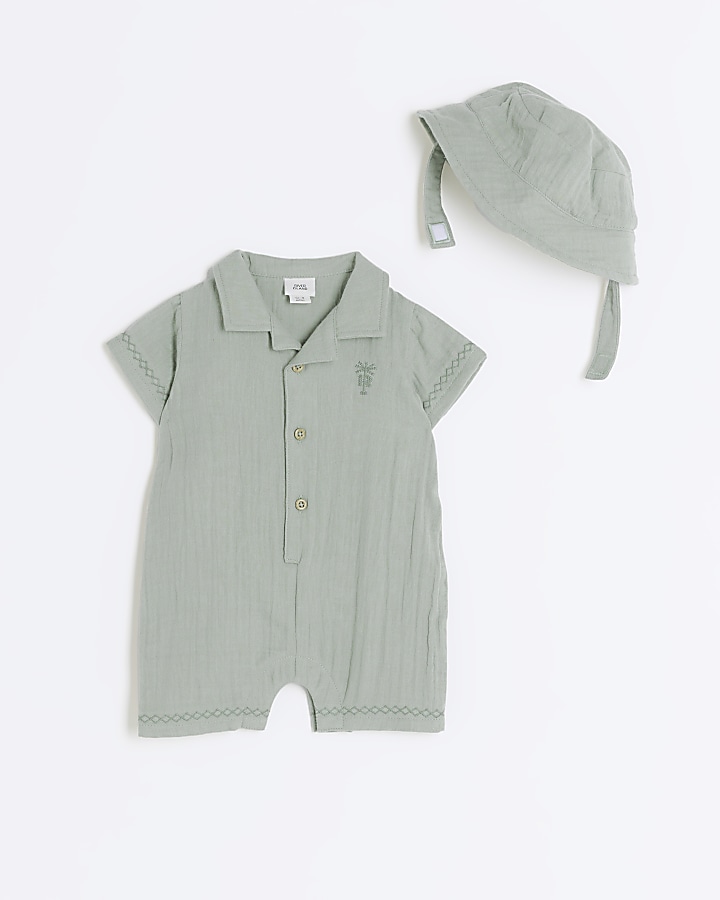 Baby boys khaki textured all in one set