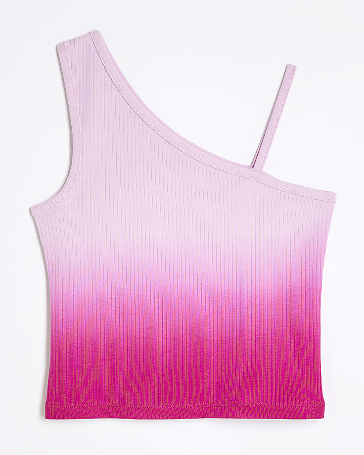Girls pink ombre one shoulder vest top