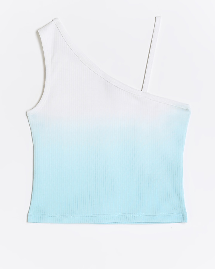 Girls turquoise Ombre one shoulder vest top