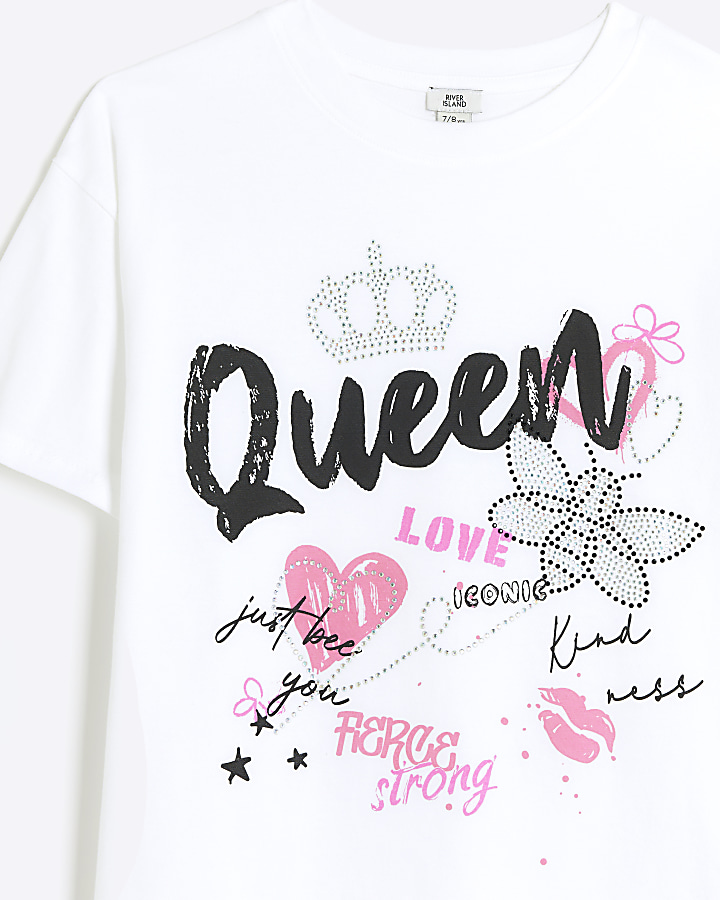 Girls white embellished queen bee t-shirt