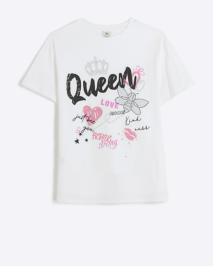 Girls white embellished queen bee t-shirt