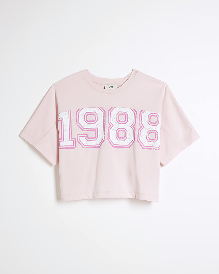 Girls pink crop graphic t-shirt