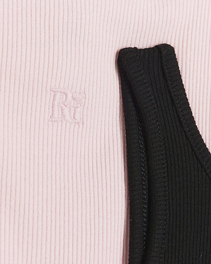 Girls pink rib square neck vest top 3 Pack