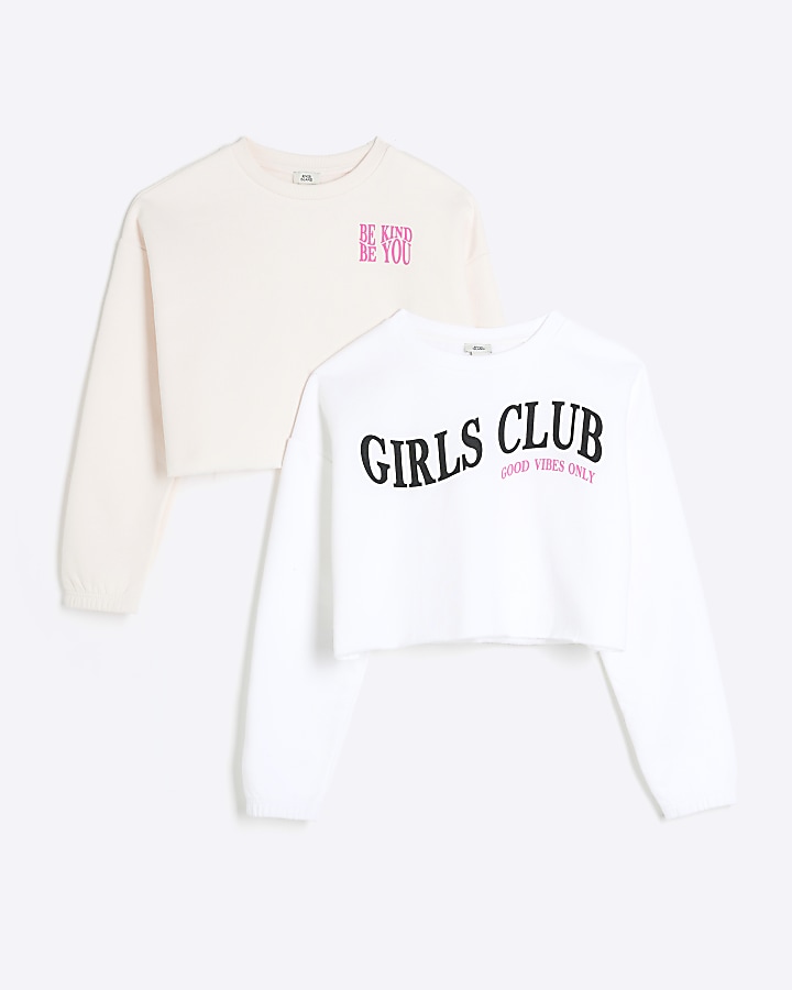 Girls white graphic crop sweatshirt 2 pack