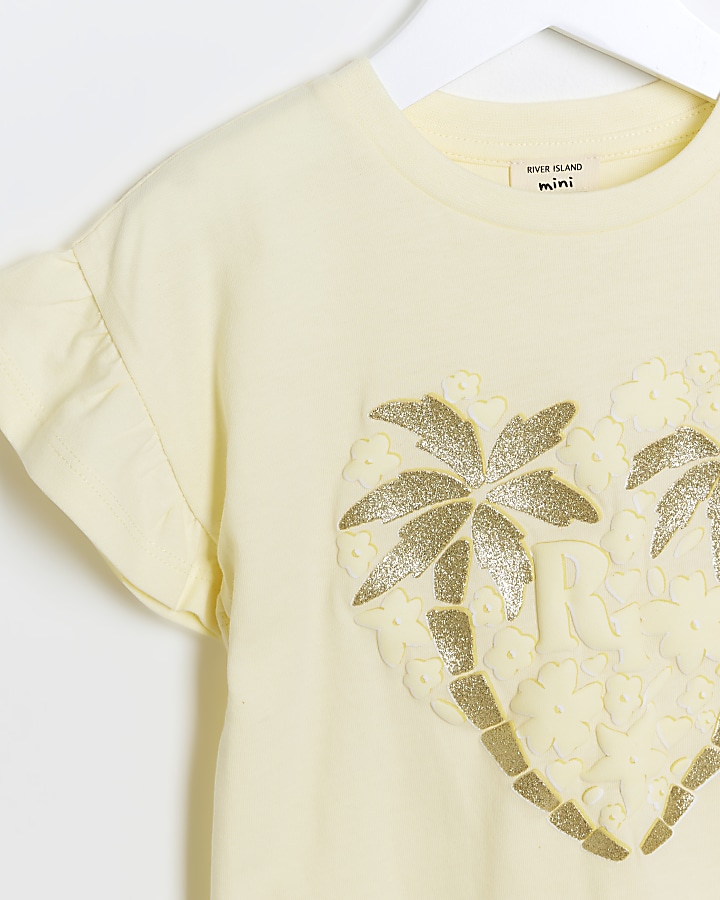 Mini girls yellow graphic print t-shirt
