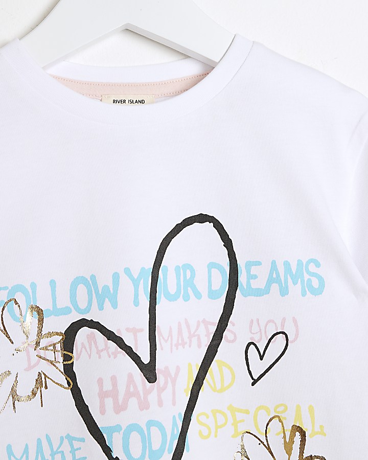 Mini girls white heart t-shirt and leggings