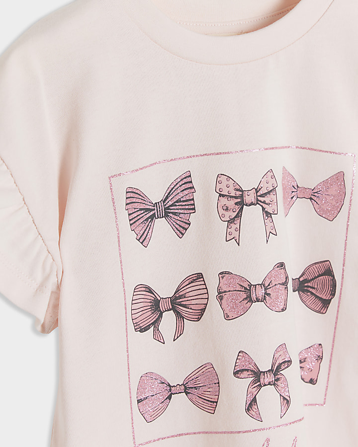 Mini girls pink embellished bow t-shirt