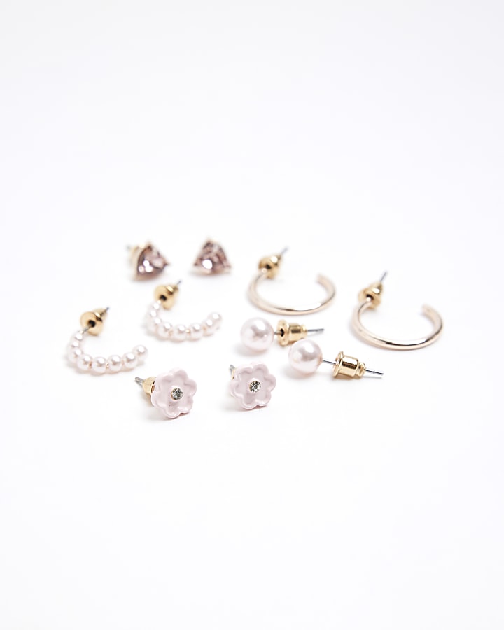 Girls gold flower stud earrings 9 pack