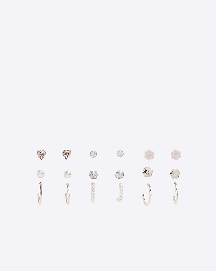 Girls gold flower stud earrings 9 pack