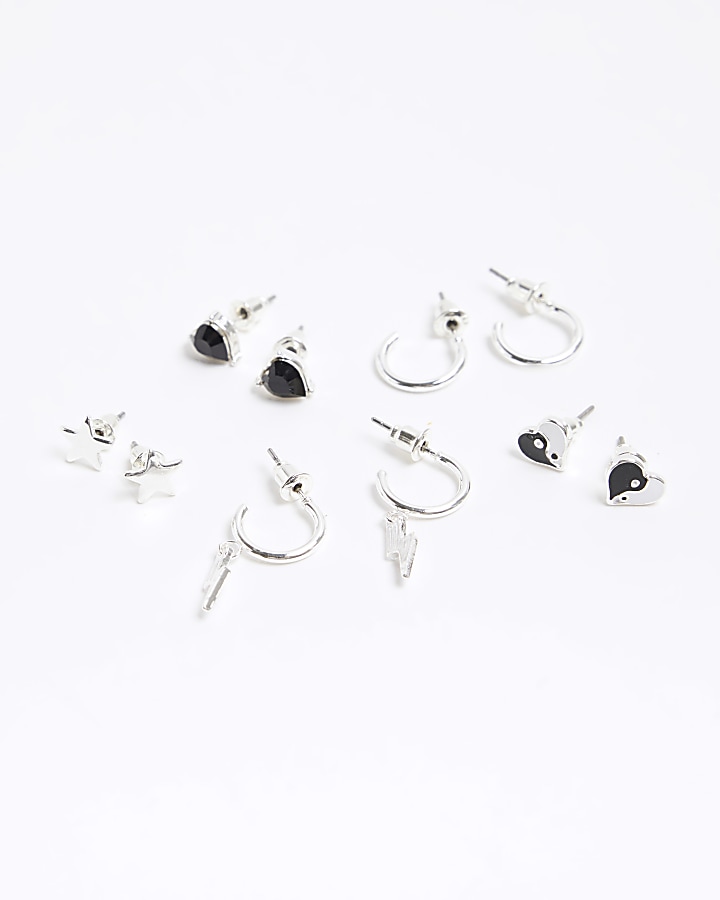Girls silver yin and yang earrings 9 pack