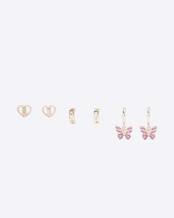 Gold colour butterfly earrings 3 pack