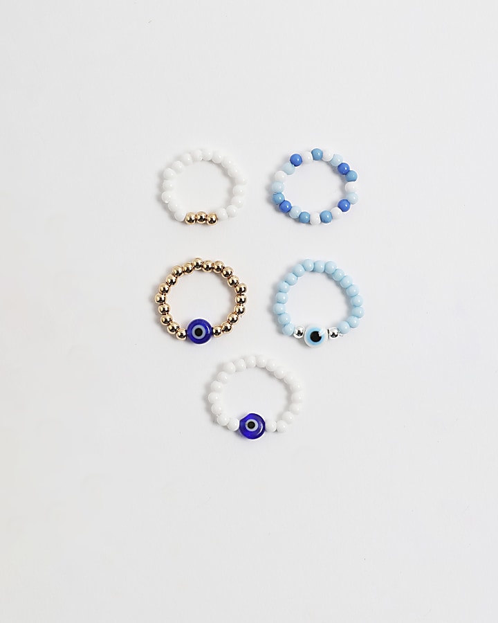 Girls blue beaded rings 5 pack