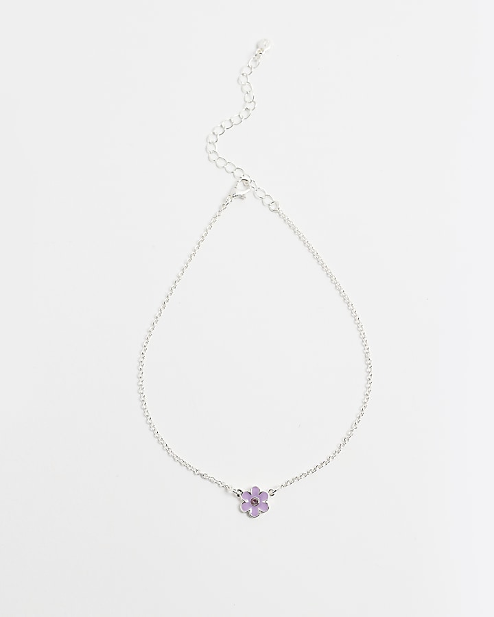 Girls purple flower choker necklace