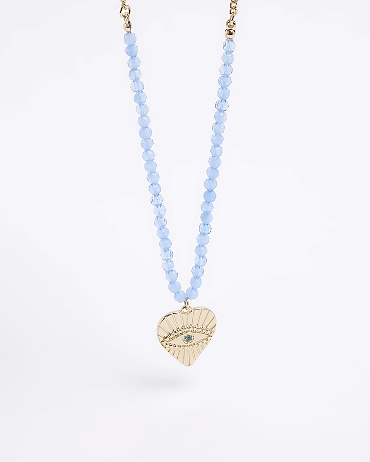 Girls blue beaded heart necklace