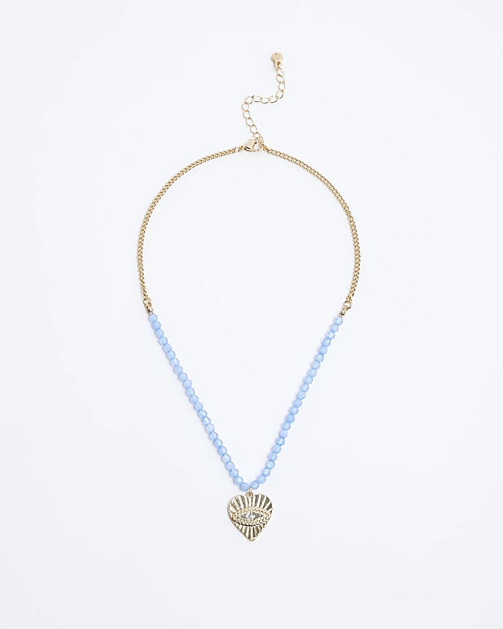 Girls blue beaded heart necklace