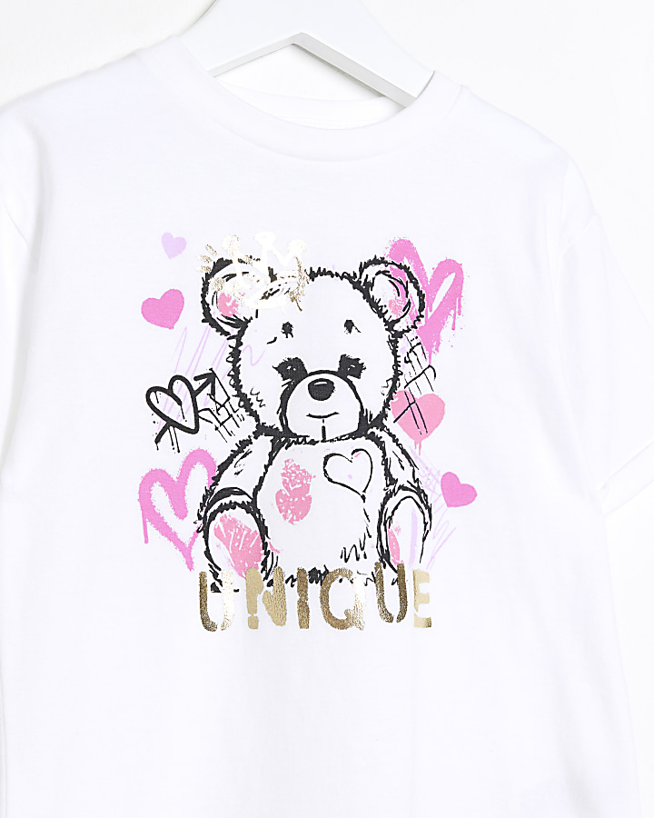 Mini girls white graffiti bear t-shirt