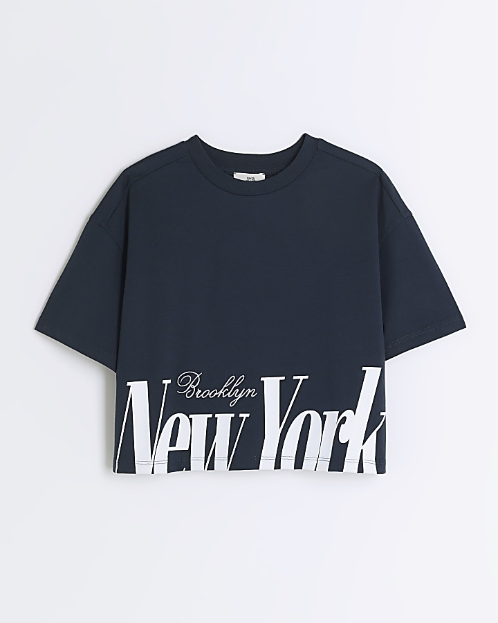 Girls navy new york graphic t-shirt