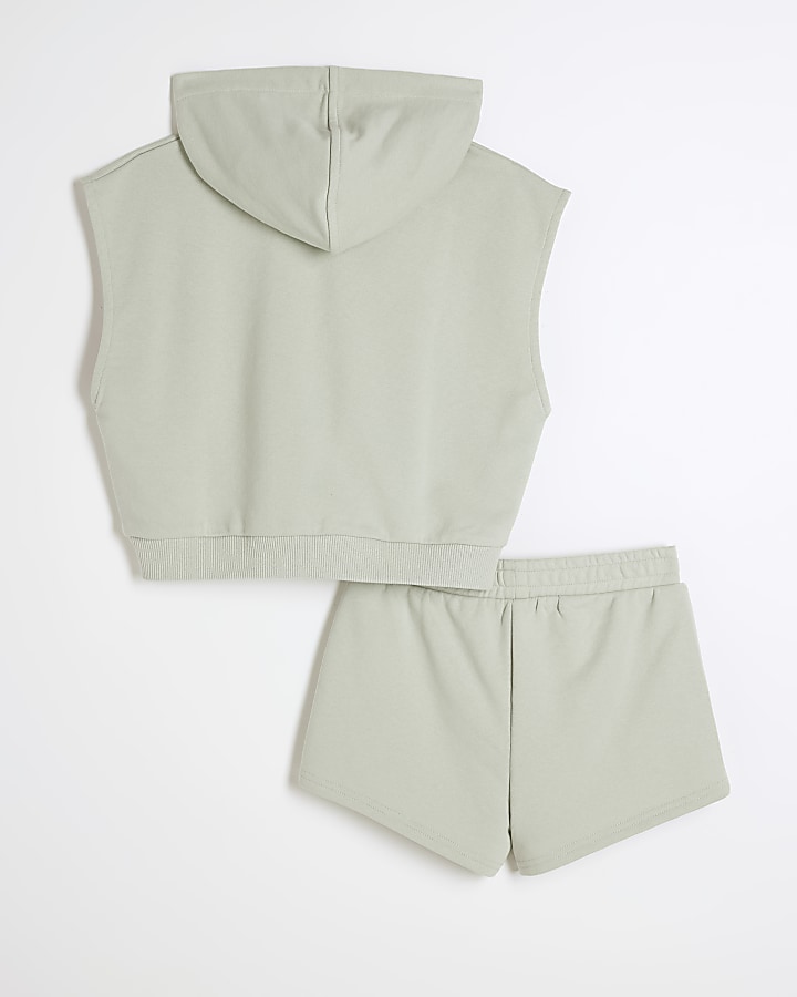 Girls green sleeveless sweatshirt set
