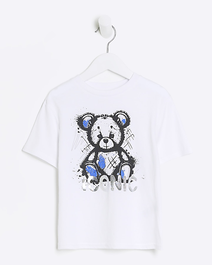 Mini boys white graphic bear t-shirt