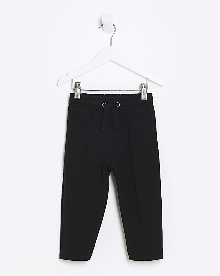 Mini Boys Black Textured Joggers