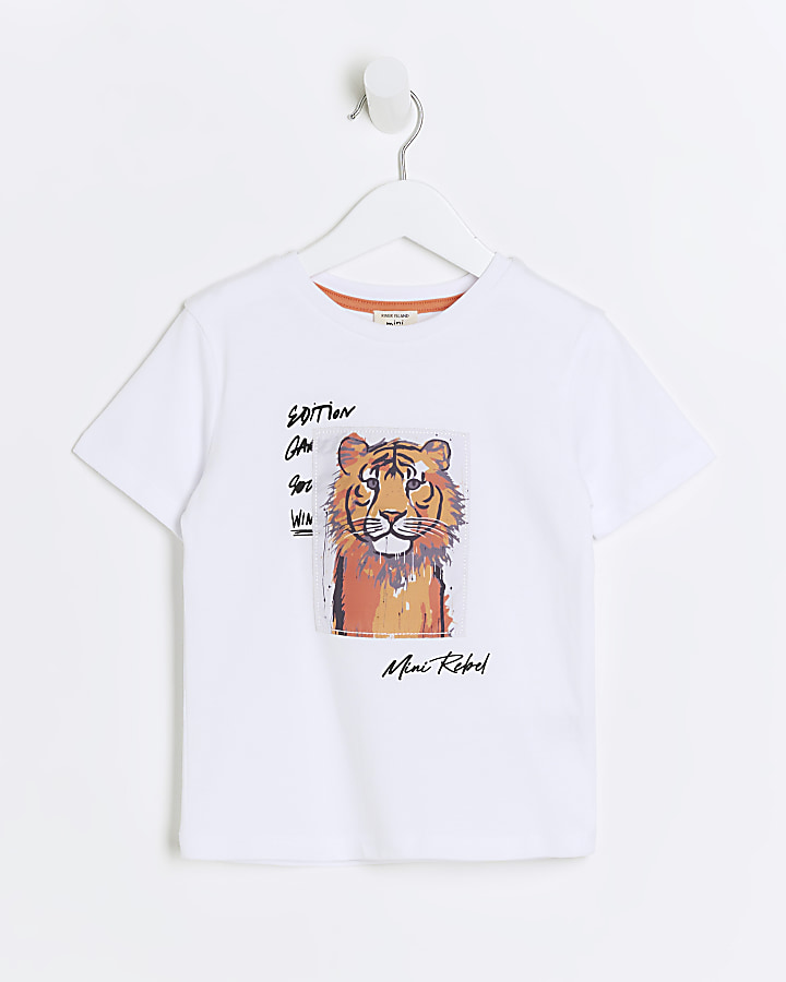 Mini boys white satin tiger t-shirt