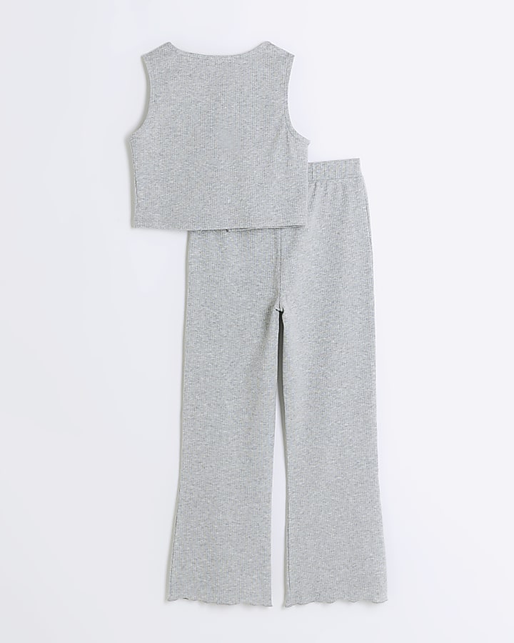 Girls grey ribbed waistcoat and trousers set