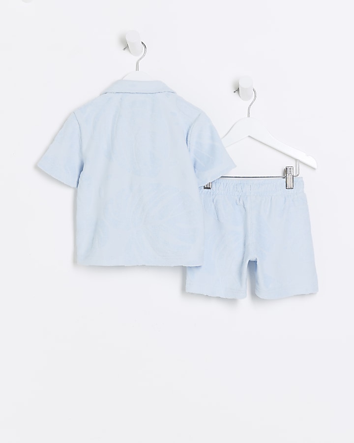 Mini boys blue towelling revere shirt set