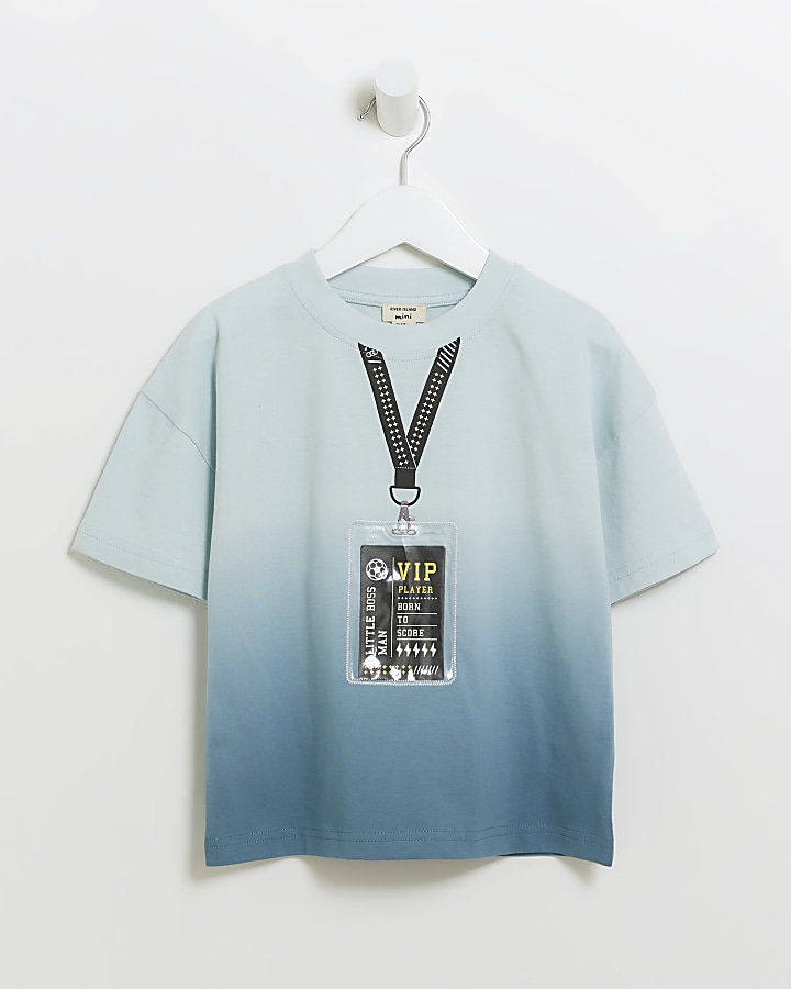Mini boys blue ombre graphic print t-shirt