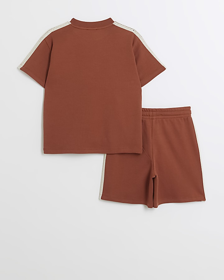 Boys rust embroidered t-shirt and shorts set