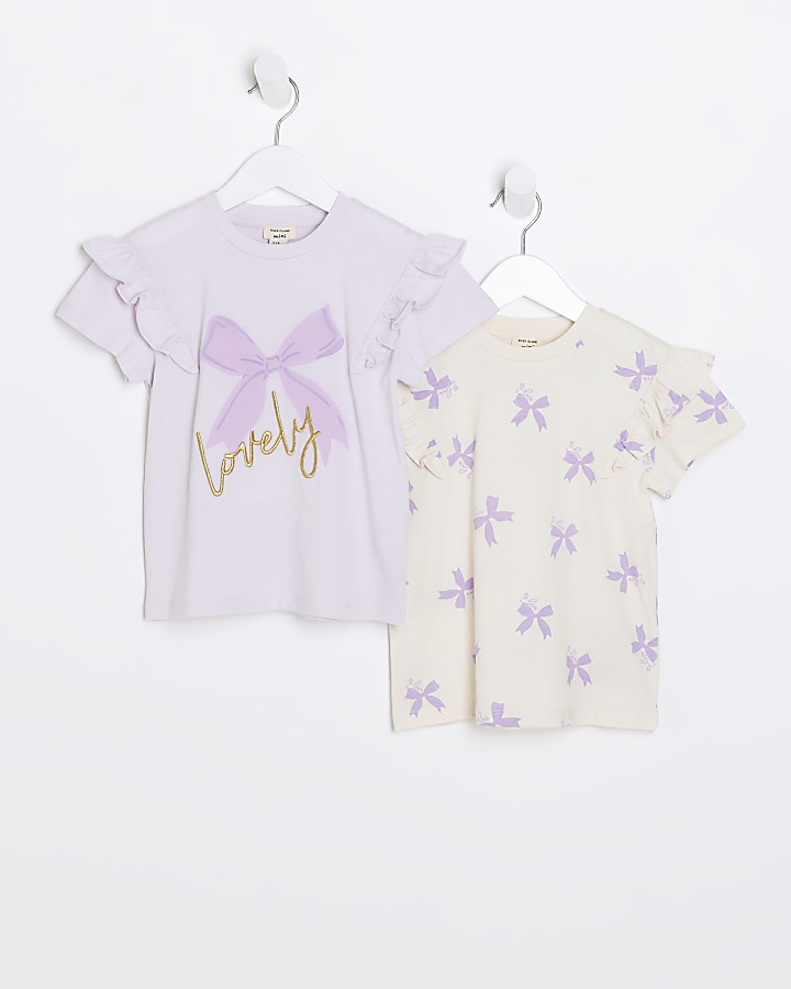 Mini girls purple bow t-shirt 2 pack