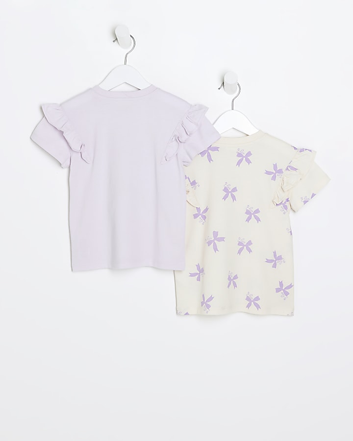 Mini girls purple bow t-shirt 2 pack