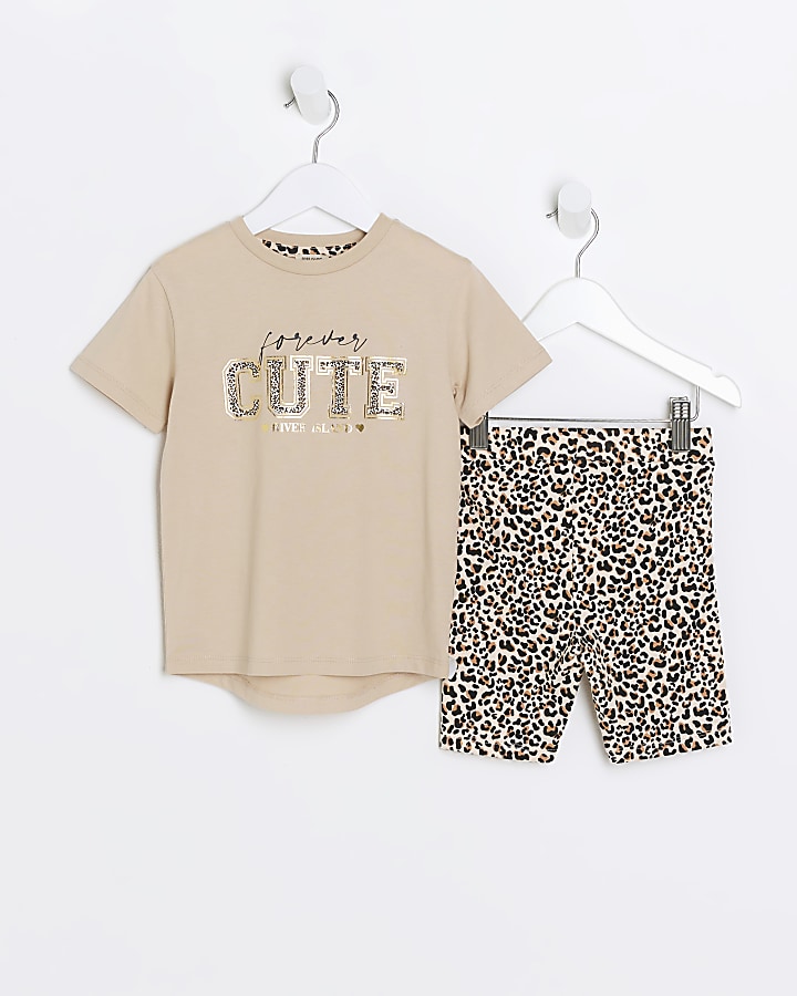 Mini girls beige forever cute t-shirt set
