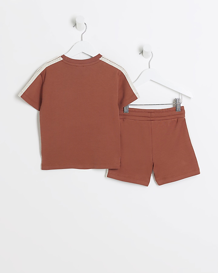 Mini boys rust Embroidered T-Shirt Set
